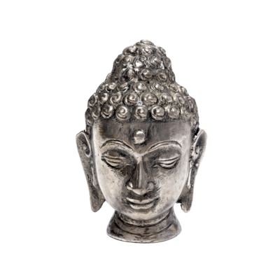 Thai Buddha Kopf Metall versilbert Imposante Erscheinung