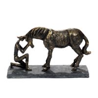 Dekofigur Pferd Dekopferd Skulptur Pferd mit Mädchen Figur Polyresin Reiterin 