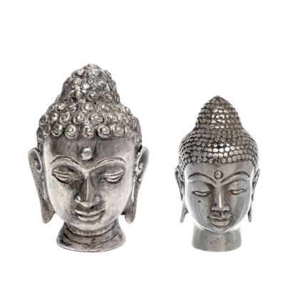 Thai Buddha Kopf Metall versilbert Imposante Erscheinung