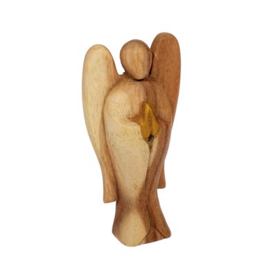 Holzfigur Engel Schutzengel aus Teakholz