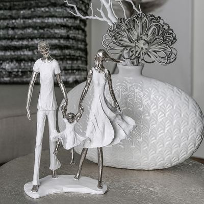 Skulptur Familie Weiß Silber Dekofigur Familie