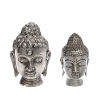 Thai Buddha Kopf Metall versilbert Imposante Erscheinung 1